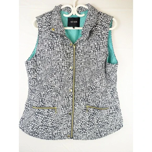 NIC+ZOE Women's L Quilted Zip Vest Black White‎ Pattern - Picture 3 of 8